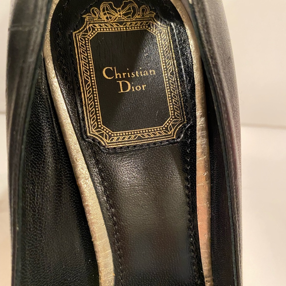 Christian Dior open toe pumps heels leather coated cork black pale gold 39 - Picture 10 of 13
